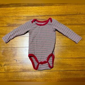 Tea Collection Red-Trim Striped Long-Sleeve Cotton Bodysuit Size 6-12 Months